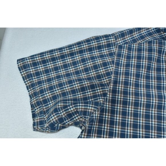 Ariat Pro Series Men's Shirt Size XXLT Navy Blue Plaid Short Sleeve Button Up - Picture 6 of 14